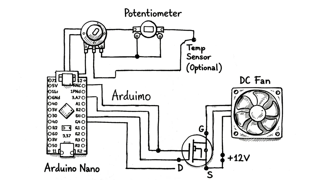 Automatic Arduino Fan Speed Controller for Energy Saving Arduino Fan Speed Controller circuit design