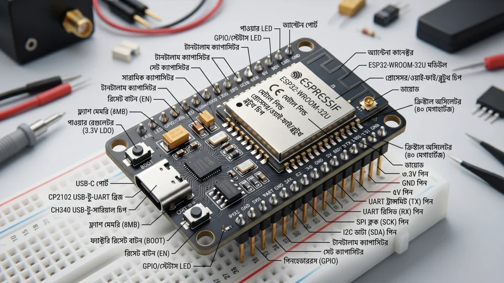 ESP32 Bengali pinout diagram.