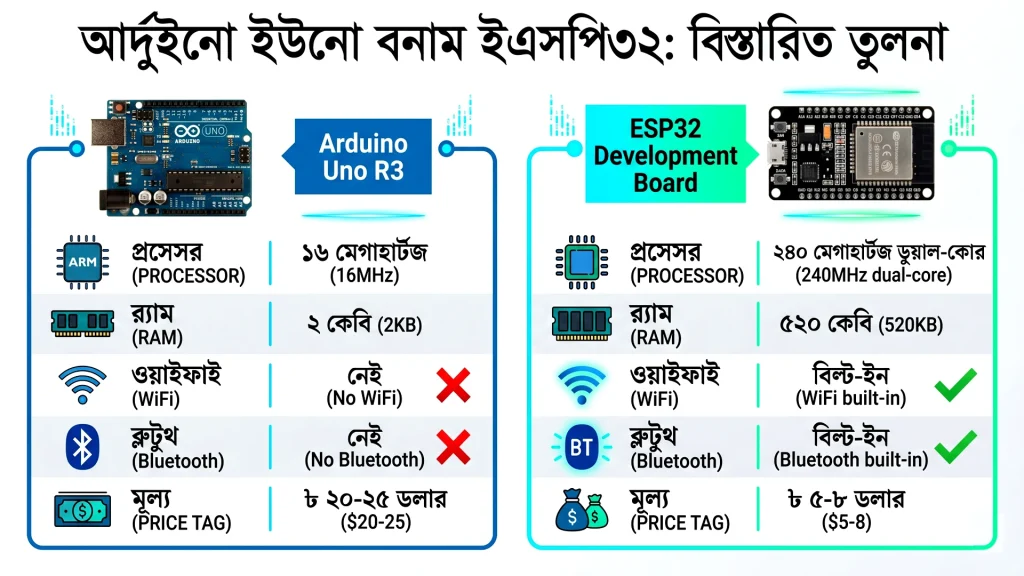 ESP32 vs Arduino Uno comparison chart
