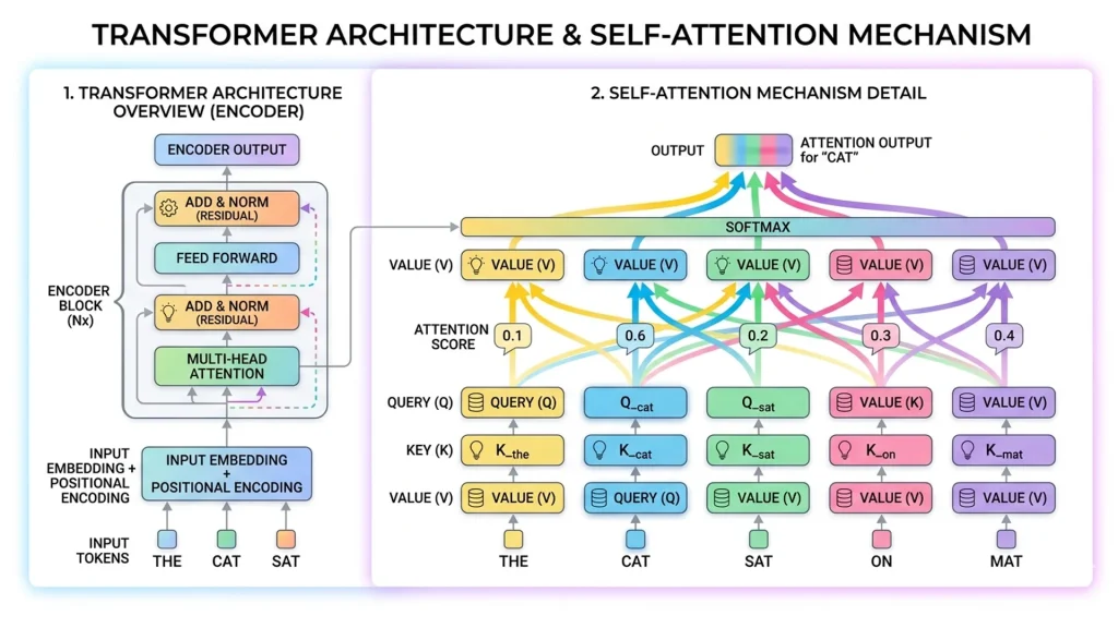 লার্জ ল্যাঙ্গুয়েজ মডেল (LLM) কীভাবে কাজ করে? সম্পূর্ণ বাংলা গাইড Transformer architecture and self-attention mechanism